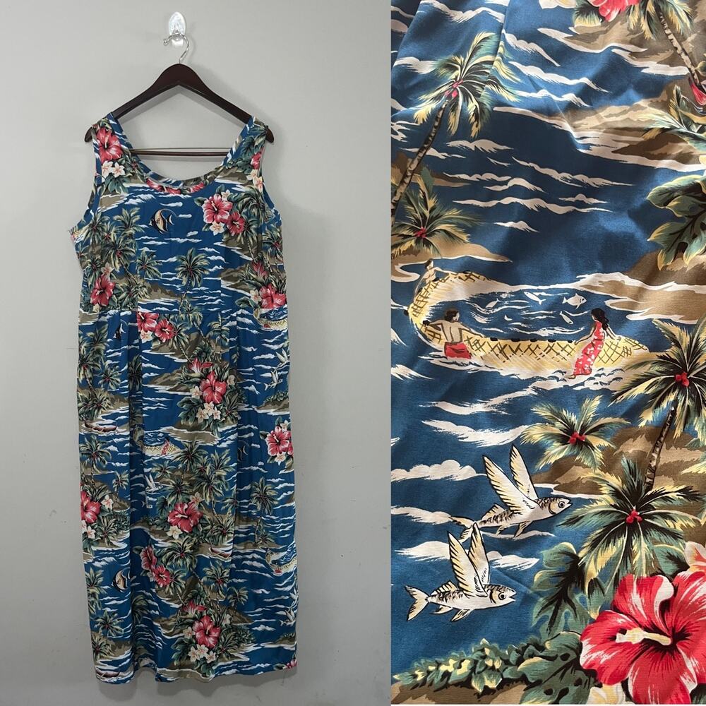 Vintage VTG Hilo Hattie Authentic Hawaiian Tropical Maxi Dress Size XL (0901)